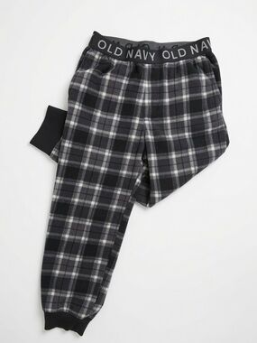 🟢3/$15 🖤 Old Navy Boys S (6-7) Soft Plaid Fleece Pajama Pants | Black Gray White